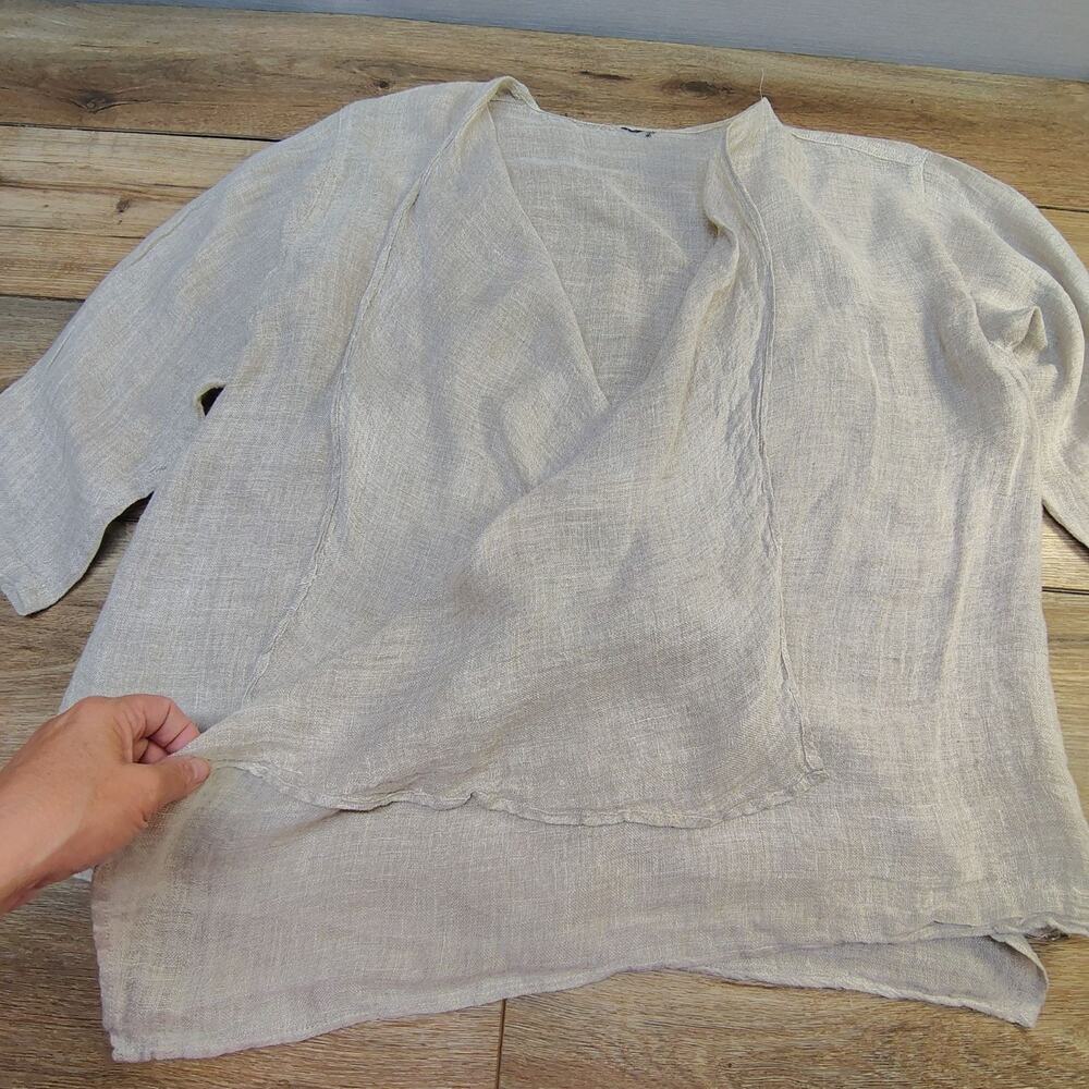 Pure Linen Gauze Kimono Cardigan Duster Wrap Coastal Grandmother Shrug Large - Picture 7 of 11